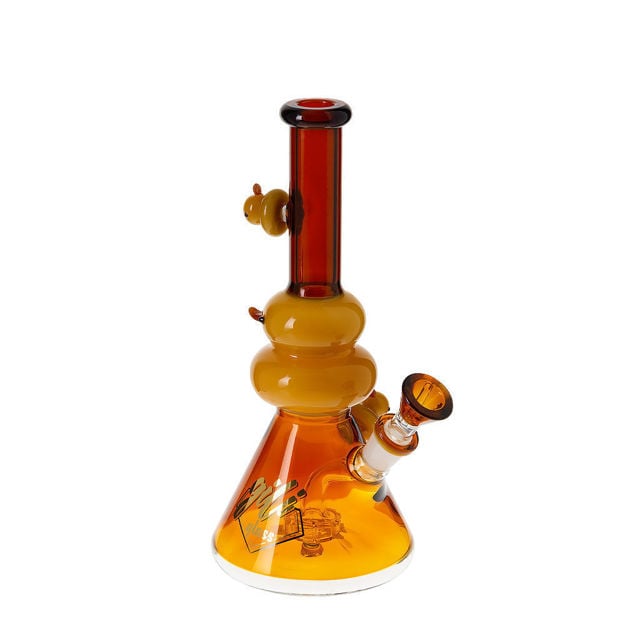 Amber brown 9" Gili Glass beaker bong w/ ducks & showerhead perc