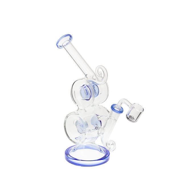 8" Dab rig w/ blue accents, tire recycler & cylinder perc