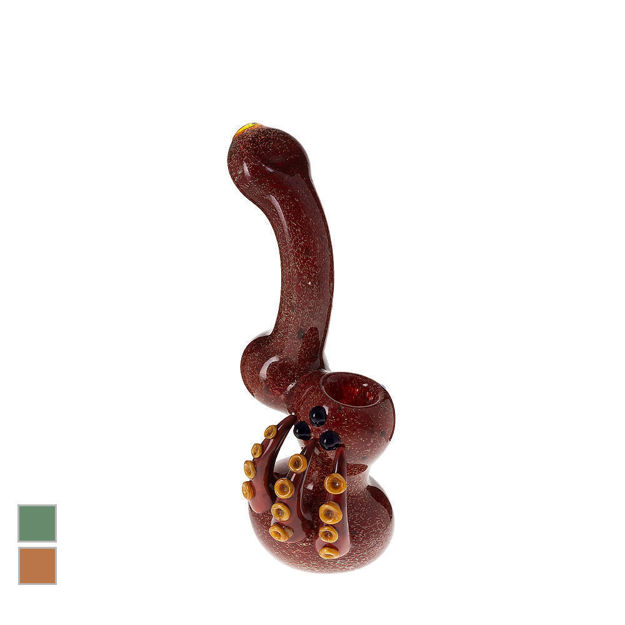 Red octopus glass bubbler pipe w/ tentacles