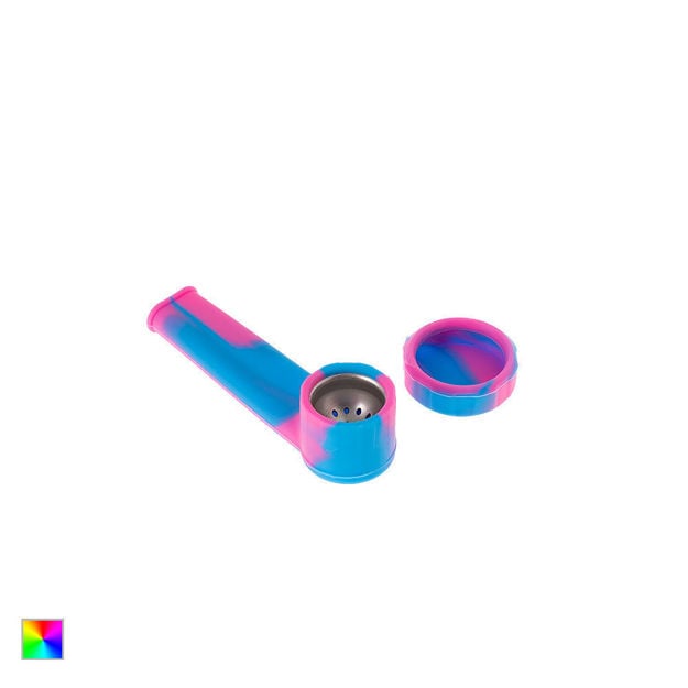 Pink & blue silicone spoon pipe w/ metal bowl & cover