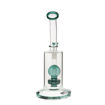 9" Bong w/ ball showerhead perc & teal accents. Back view.