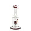 10" bong with fish inline perc & maroon red accents. Back view.