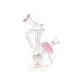 Gili Glass recycler bong w/ showerhead perc & pink accents. Side view.