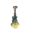 Blue green fumed glass bubbler pipe. Back view.