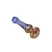 Colorful Double Bowl Spoon Pipe w/ blue stem. Back view.