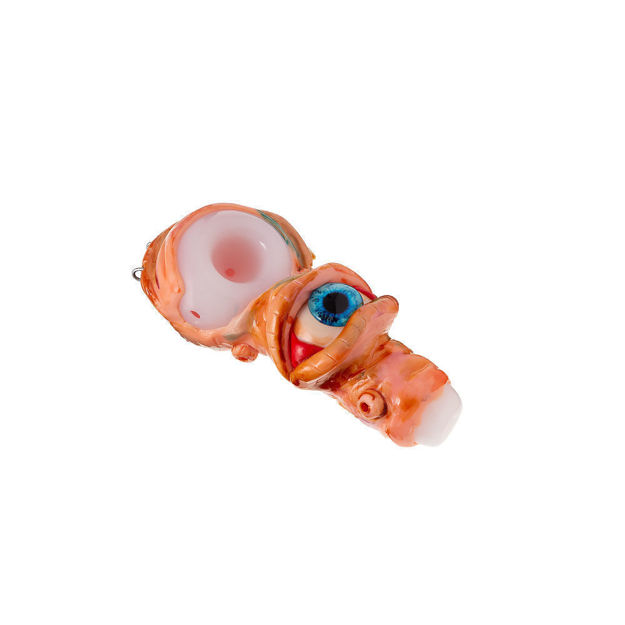 Scary monster glass spoon pipe with eye and teeth