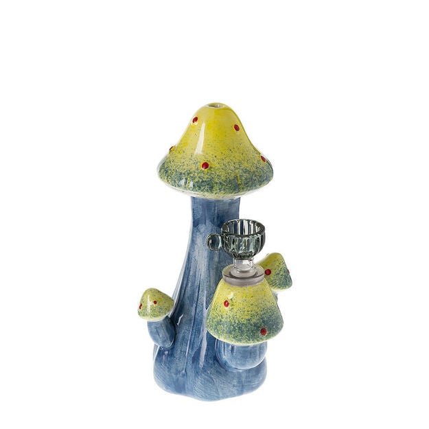 7 inch blue & yellow ceramic mushrooms water pipe