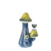 7 inch blue & yellow ceramic mushrooms water pipe. Side view.