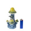 7 inch blue & yellow ceramic mushrooms water pipe. front view.