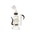 gili glass water pipe with rainbow stripe horns & inline perc. side view.