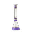 purple 12 inch striped beaker bong with ice pinch & downstem. back view.