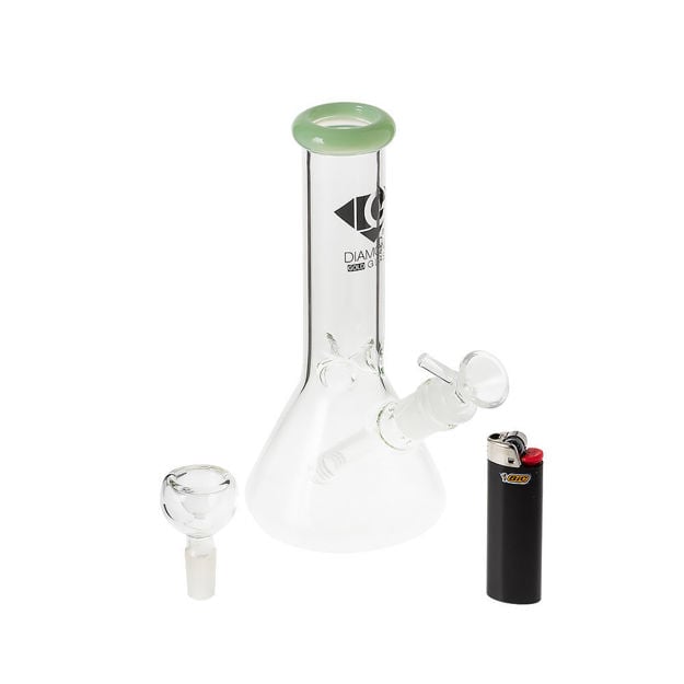 Diamond Glass 8" Beaker Bong & BIC lighter Set
