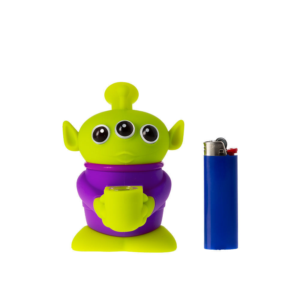 3Eyed Alien Silicone Bong with Glass Screen Bowl Smoking Outlet