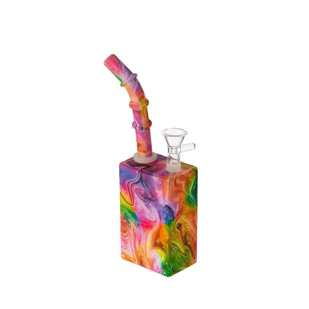 Rainbow Wave 8" Silicone Juice Box Bong Smoking Outlet