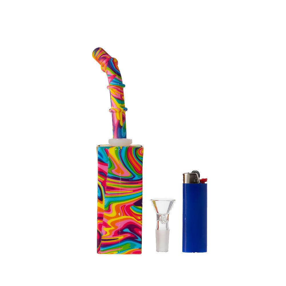 Rainbow Wave 8" Silicone Juice Box Bong Smoking Outlet