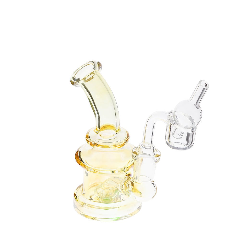 yellow mini dab rig with carb cap
