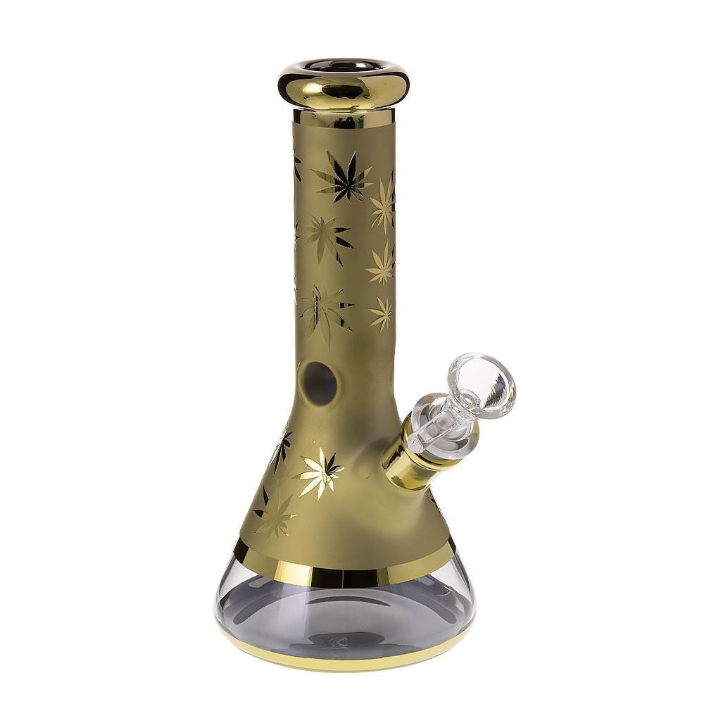 gold weed leaf beaker bong