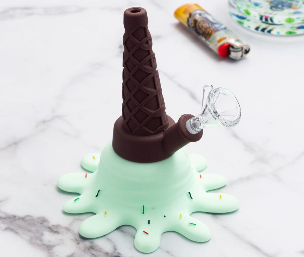 green silicone ice cream bong